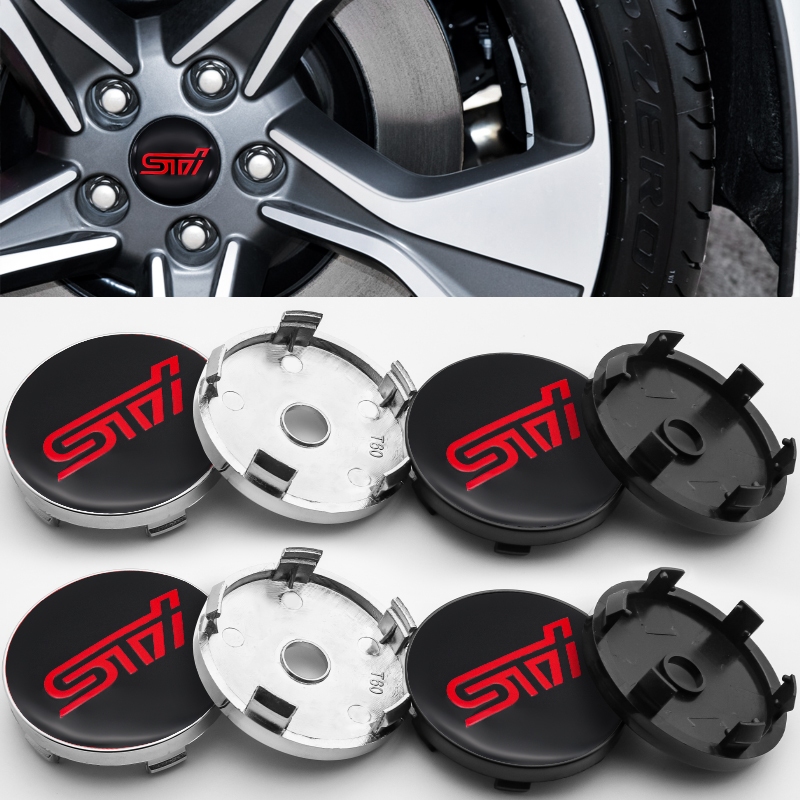Sti 4 ชิ้น/1 ชุด 60 มม.ฝาครอบศูนย์ดุมล้อรถอุปกรณ์เสริมสําหรับ Subaru Forester Outback impreza WRX LEVORG BRZ XV