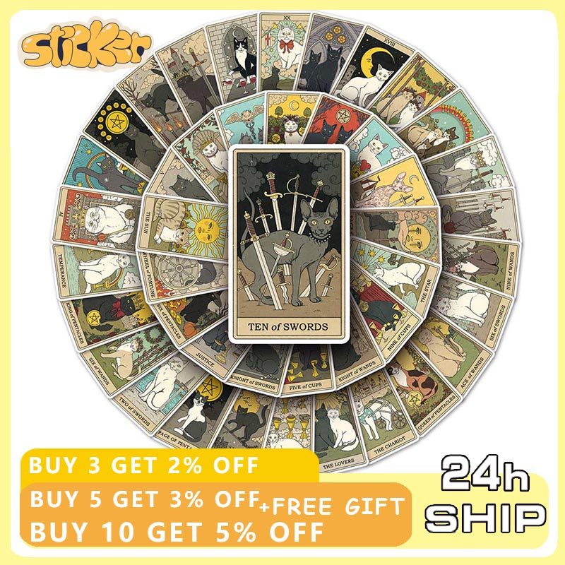 78pcs Vintage Cat Tarot สติกเกอร์ตกแต่งแล็ปท็อปกระเป๋าเดินทางสติกเกอร์กันน้ําของเล่นเด็ก