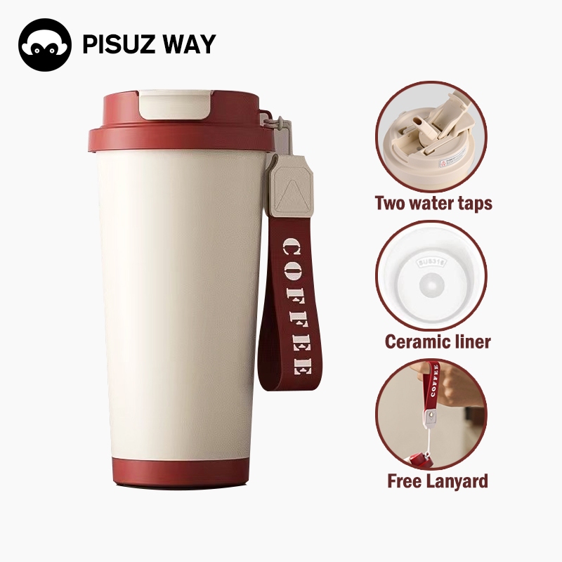 Pisuz Wayแก้วน้ำสแตนเลสเกรด316ด้านในเคลือบด้วยเซรามิกเก็บความเย็นขนาด530ml.มาพร้อมหูหิ้ว