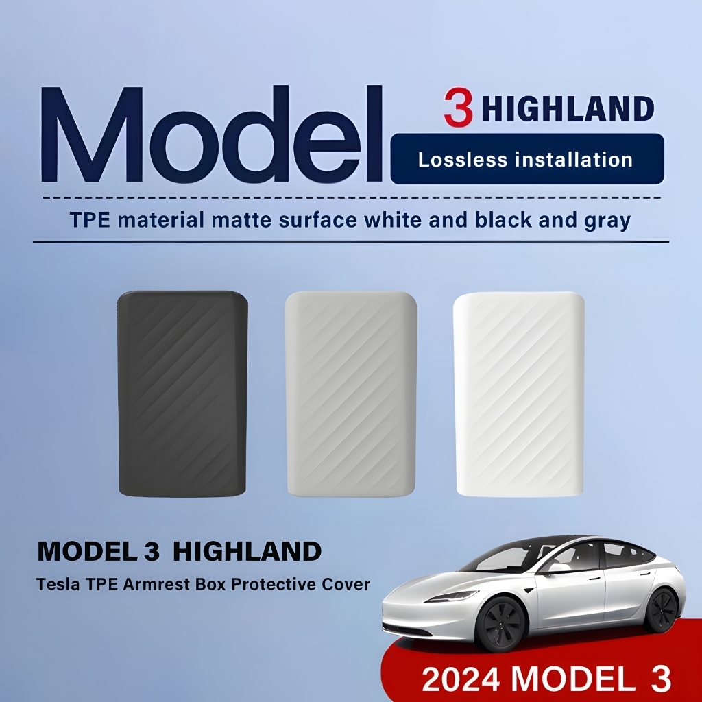 เหมาะสำหรับ 2024 Tesla Model 3 Highland คอนโซลกลางคอนโซลกล่อง TPE แขนป้องกันอุปกรณ์ตกแต่งภายในรถยนต์