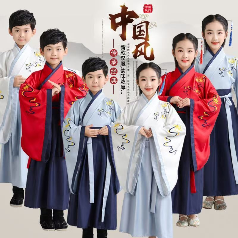 儿童中国风汉服 เด็กสไตล์จีนแบบดั้งเดิม ชม. อันฟู่ ชุดเด็กเย็บปักถักร้อยท็อปส์กระโปรงสาวเด็กโอเรียนเต็ลเสื้อผ้าชุดโบราณเครื่องแต่งกายคอสเพลย์