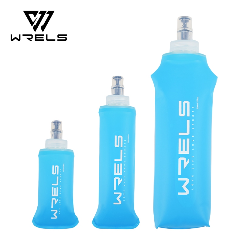 WRELS ขวดน้ำกีฬาแบบพกพาสีฟ้า - วัสดุ TPU ปลอดสาร BPA แบบพับได้พร้อมพวยกาซิลิโคน เหมาะสำหรับการเดินป่า ตั้งแคมป์ เดินทาง และออกกำลังกาย