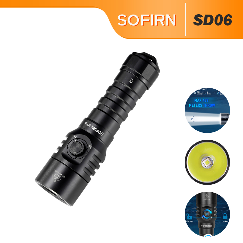 Sofirn SD06 ไฟดําน้ําอันทรงพลัง 3200lumens สปอตไลท์ระยะไกล 100 ม. ไฟฉายใต้น้ํา