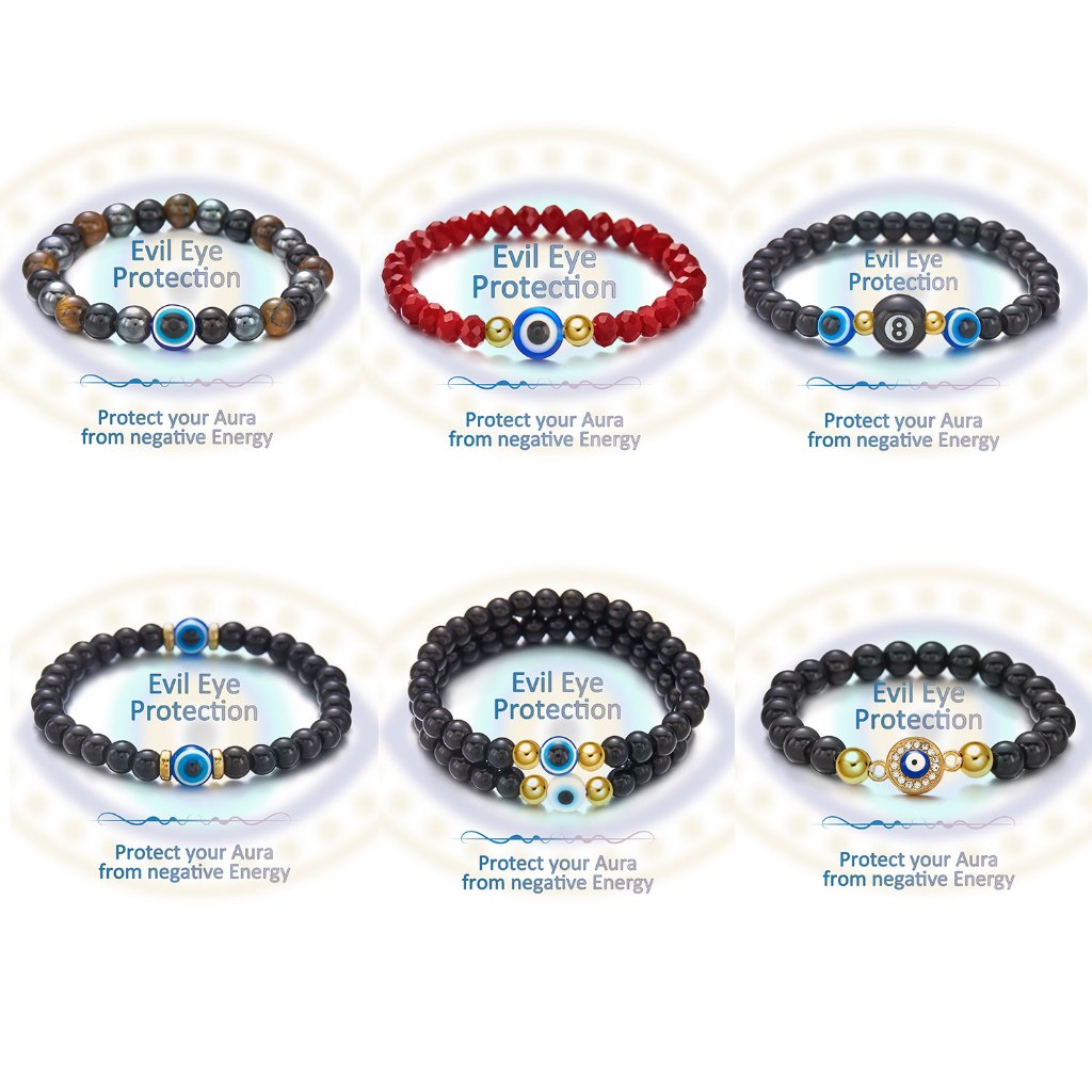 Jushi 8 มม. Evil Eye สร้อยข้อมือลูกปัดของขวัญวันหยุดผู้ชายผู้หญิง Jewellery อุปกรณ์เสริม