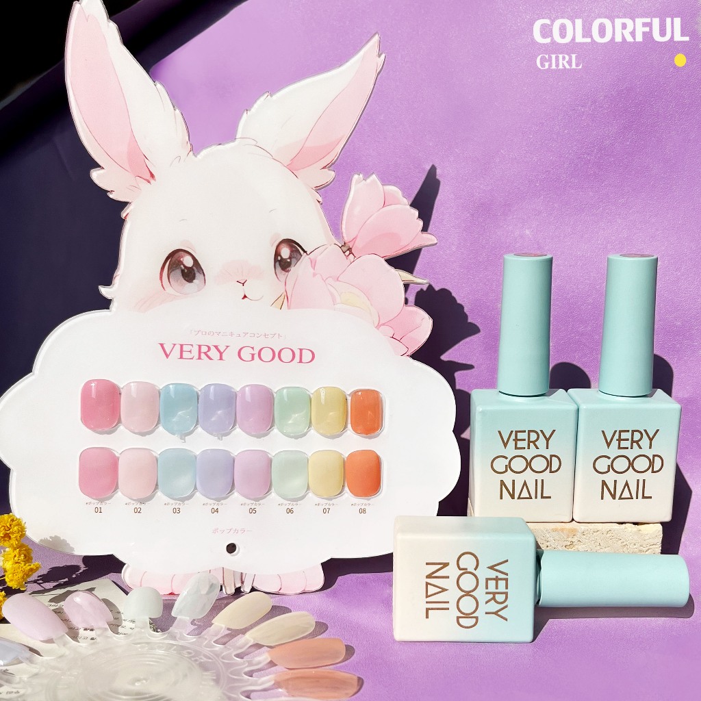 พร้อมส่ง พาสเทล สีเจล ไซรัป โทนพาสเทล ชุดเล็ก 8สี ขนาด แถม ชาร์ทสี สีไซรัปเจลลี่พาสเทลแบรนด์ >>VERY GOOD<< ชาร์ตนุ้งกระต่าย
