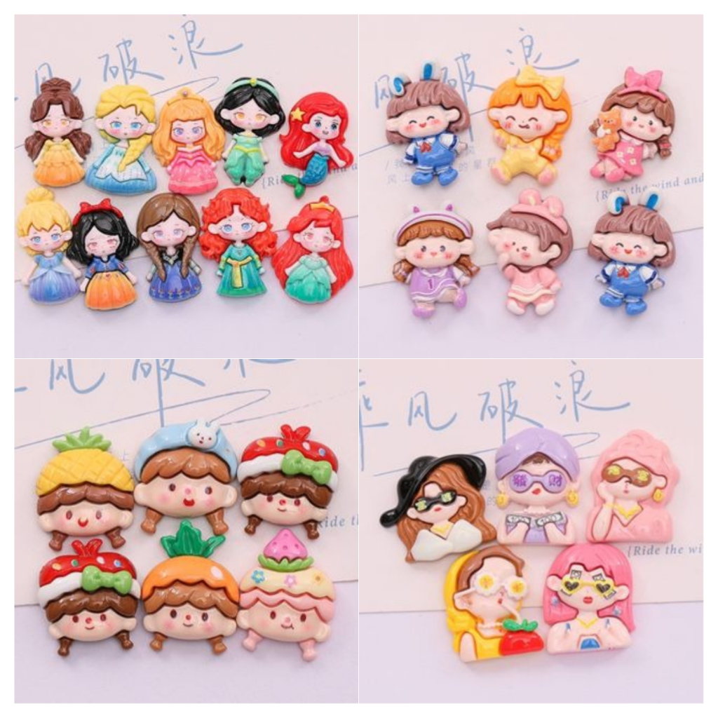 10 ชิ้น / เซต การ์ตูนน่ารัก เจ้าหญิง กิลเรซิน ด้านหลังแบน DIY เคสโทรศัพท์ อุปกรณ์ตกแต่งรองเท้า