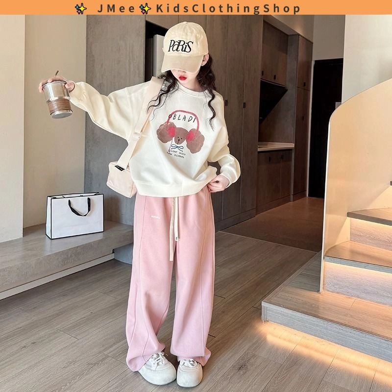 [สปอต] 3-14 ปี ชุดเดรสสำหรับสาว,ชุดฤดูใบไม้ร่วงสำหรับสาว,ชุดกีฬาลำลองแขนยาวขนาดใหญ่,สาวแฟชั่นการ์ตูนสองชิ้น,,