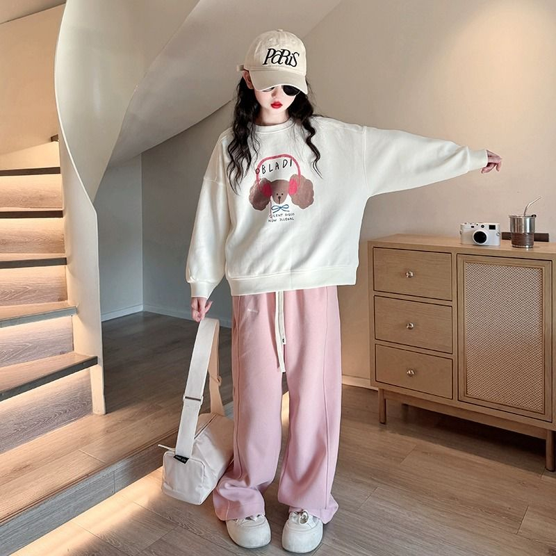 [สปอต] 3-14 ปี ชุดเดรสสำหรับสาว,ชุดฤดูใบไม้ร่วงสำหรับสาว,ชุดกีฬาลำลองแขนยาวขนาดใหญ่,สาวแฟชั่นการ์ตูนสองชิ้น,, - รูปที่ 3