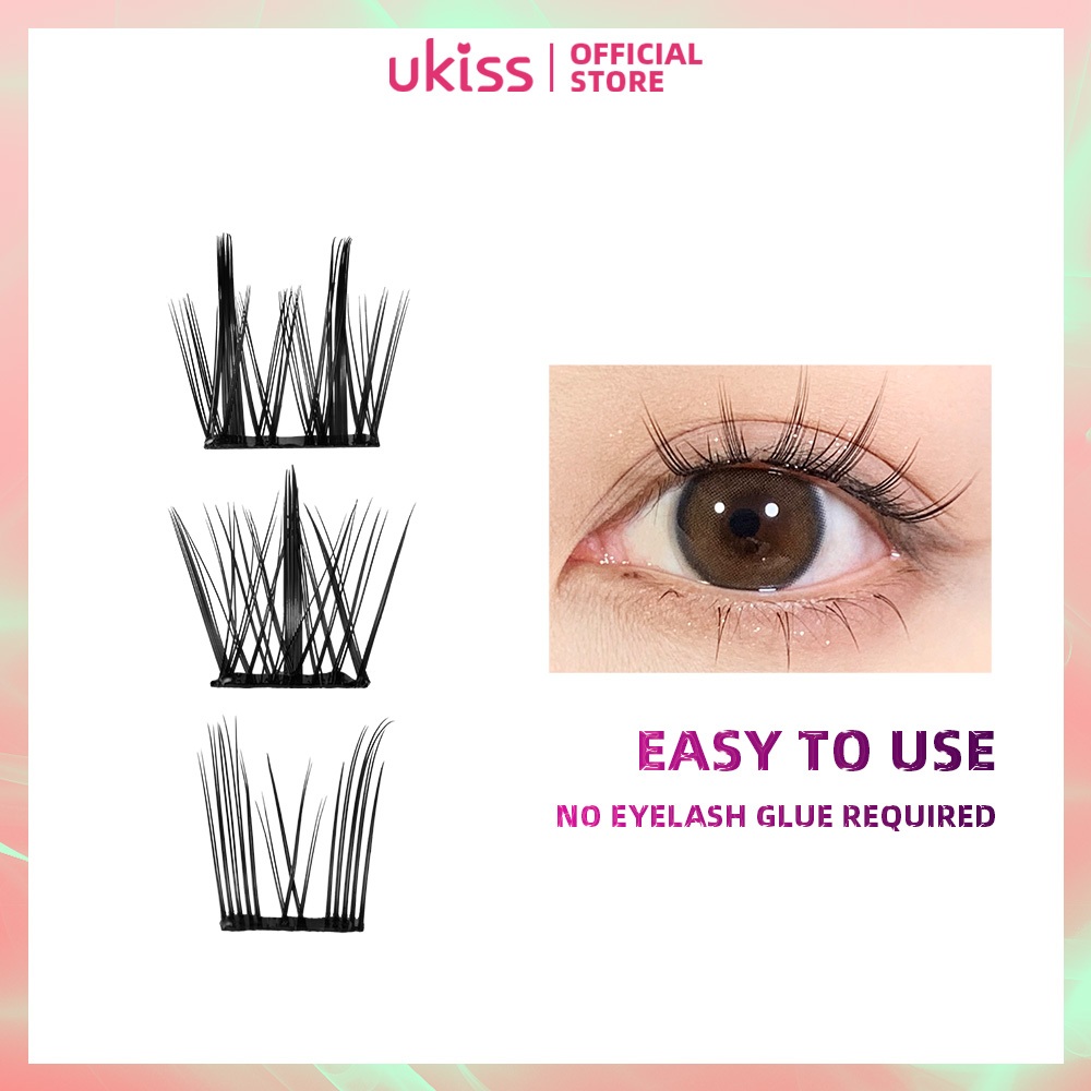 Ukiss ขนตาปลอมแบบมีกาวในตัว Segmented การจําลองธรรมชาติพร้อมแหนบ (48 ชิ้น/12 ชิ้น)
