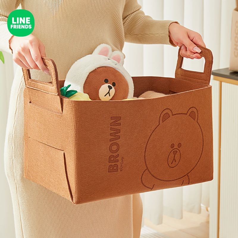 Line FRIENDS ตะกร้าใส่ขนมจิปาถะ ตะกร้าเก็บผ้า กล่องเก็บของเก็บของ Tidy-up Felt กล่องเก็บของแบบพับได้