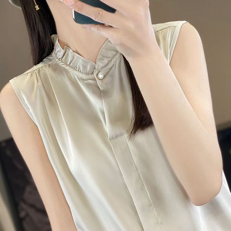 แขนกุดธุรกิจอารมณ์รอบคอเสื้อชีฟองสบายๆฤดูร้อน