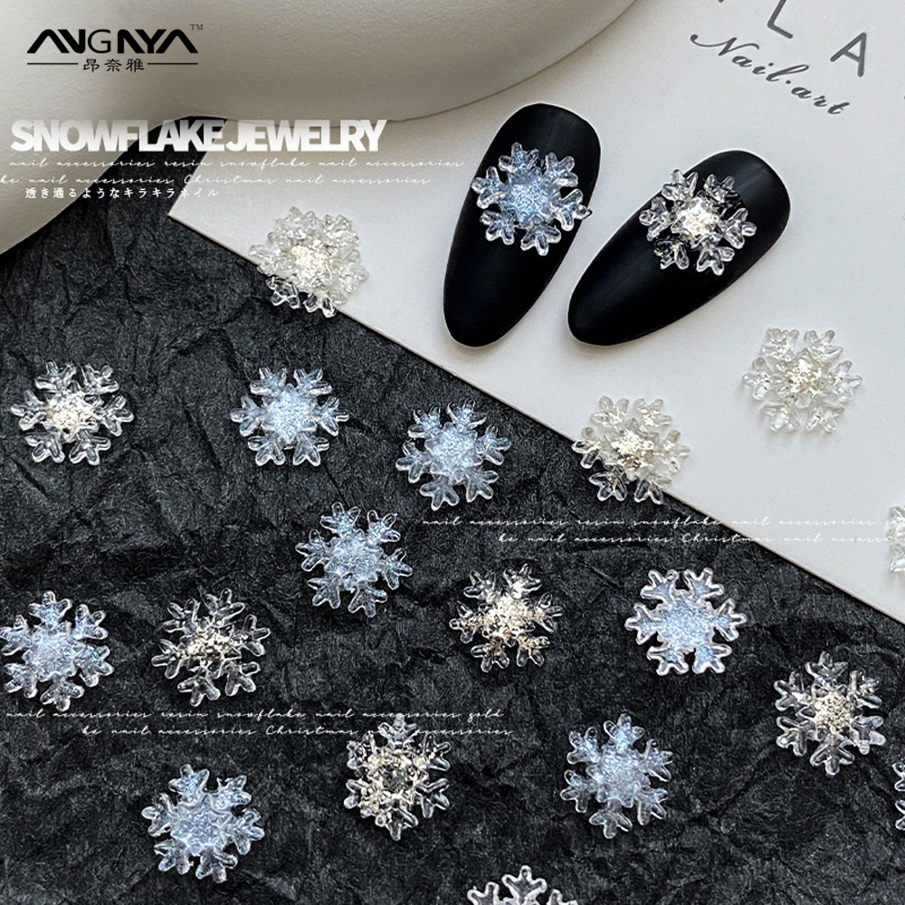 Angnya 50 ชิ้น 3d Christmas Snowflake Nail Art เครื่องประดับ / Fine Glitter Gradient เรซิ่นเพชรตกแต่งเล็บ