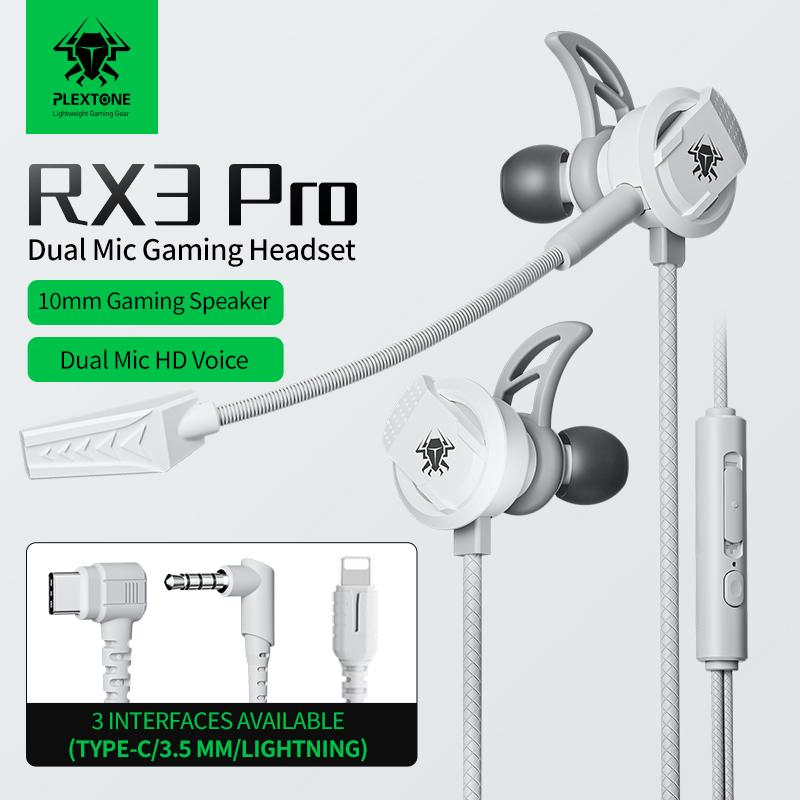 Plextone xMOWI RX3Pro หูฟังสําหรับเล่นเกมพร้อมไมโครโฟนยาวหูฟังสําหรับเล่นเกมแยกเสียงรบกวนหูฟังชนิดใส