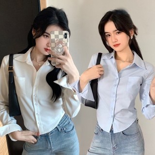 Ecokauer polo Blouse for Women Long Sleeve Slim Shirt Crop Top for Women