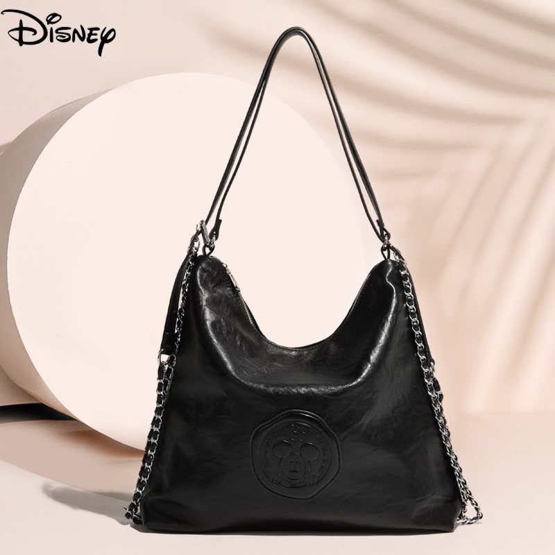 ดิสนีย์ มิกกี้ของแท้ 100 ครบรอบ ขนาดใหญ่ เป้สะพายหลัง หนัง ปู่ โซ่แฟชั่น สีดํา