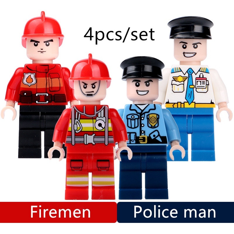 บล็อกตัวต่อฟิกเกอร์ Policeman Fireman ขนาดเล็ก ของเล่นสําหรับเด็ก S010 5 ชิ้น