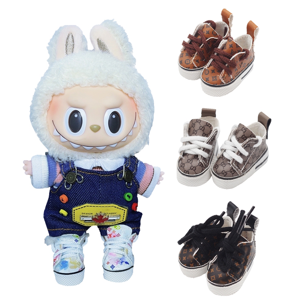 ใหม่ labubu labubu 10 ซม.ตุ๊กตาผ้าฝ้าย 6 จุดตุ๊กตา BJD หนังเงารอบ Toe Laced-Up ชุดรองเท้านิ้วรองเท้า 4 * 2 ซม.