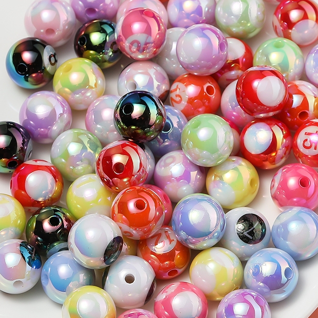 St.kunkka 2-5pcs ลูกปัดอะครีลิคทรงกลม16มม.ผสมสี UV ชุบสีรอบลูกปัด DIY ทําสร้อยข้อมือสร้อยคอลูกปัดเครื่องประดับวัสดุอุปกรณ์เสริม