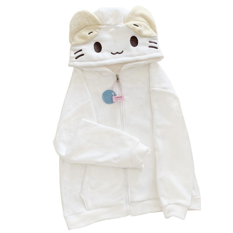 Masyumaro Fluffy Fuwa Nyanko Cat Zip Up Hoodies ขนแกะ Outerwears Tops อะนิเมะน่ารัก Kawaii ฤดูหนาวผ้าสาววัยรุ่นเสื้อผ้าผู้หญิง
