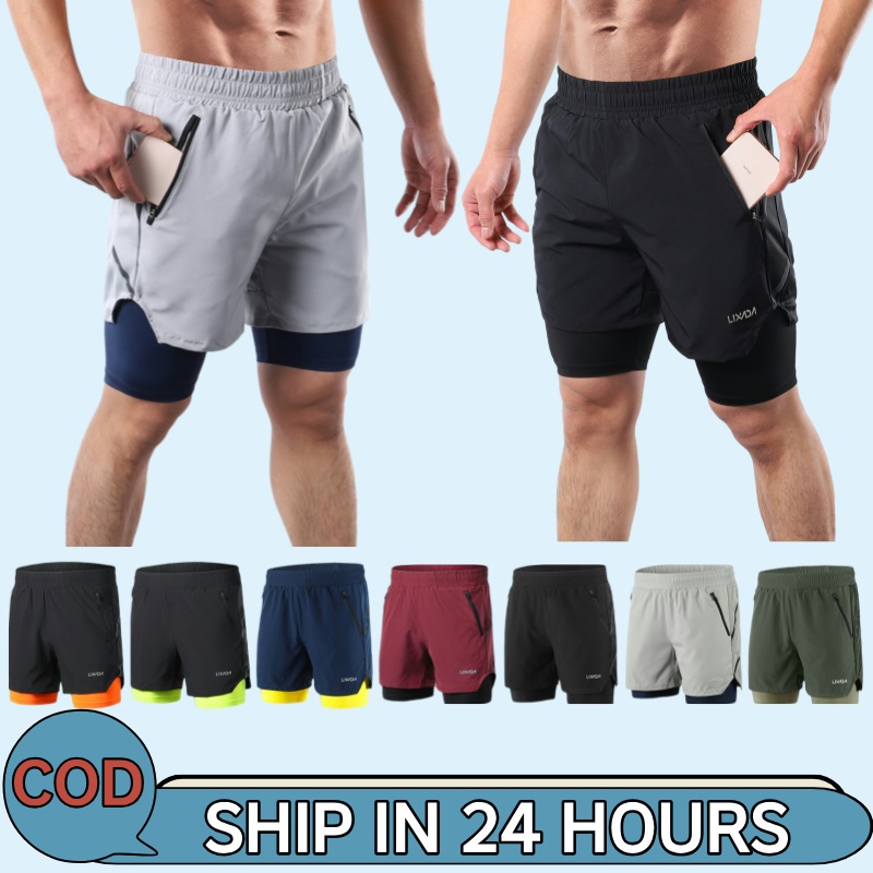 Lixada 2 In 1 กางเกงขาสั้นระบายอากาศแบบแห้งเร็วสําหรับผู้ชายใส่วิ่งจ๊อกกิ้งขี่จักรยาน