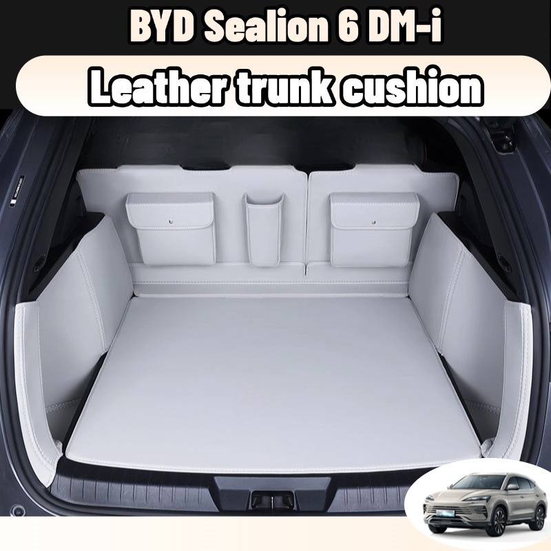 Byd sealion 6 DM-i พรมหนังไฮโซเข้ารูป6D7D แผ่นรองกระโปรงหลังรถ Trunk Mats ป้องกันไม่ให้ตัวรถสกปรกสี ดํา/เทา accessories