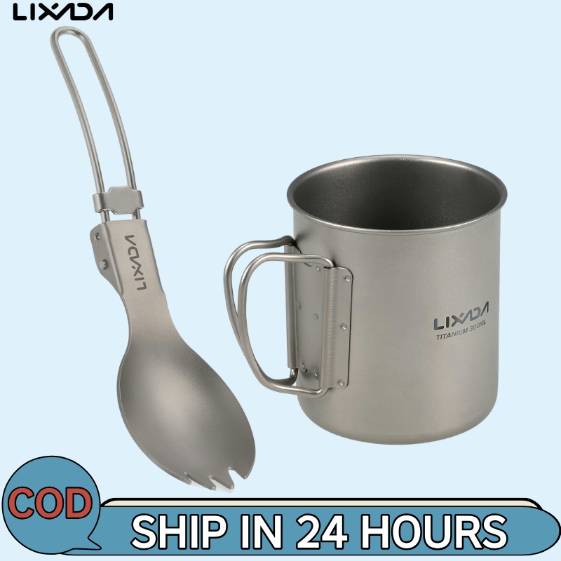 LIXADA ใหม่ ขัด 300มิลลิลิตรถ้วยไทเทเนียมเบาพร้อมพับอาหารค่ํา สปอนจ์ บนโต๊ะอาหารสําหรับ ตั้งแคมป์