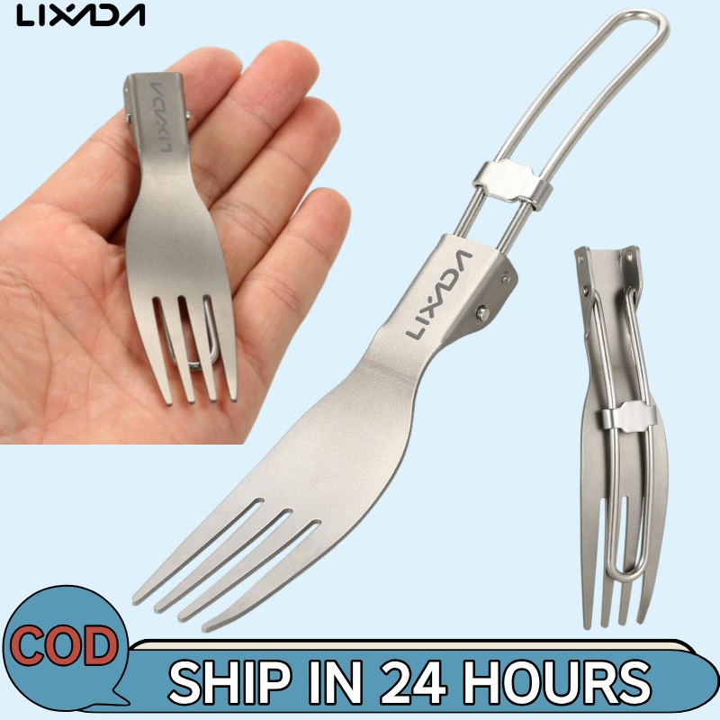 Lixada ส้อมจิ้มผลไม้ไทเทเนียมแบบพกพาสําหรับตั้งแคมป์