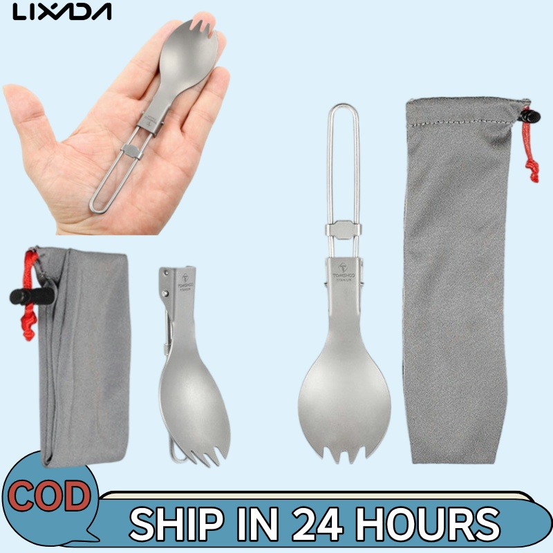 [Lixada Th Mall] TOMSHOO ช้อนส้อมไทเทเนียม แบบพับได้ สําหรับตั้งแคมป์ เดินป่า แบกเป้ อาหารค่ํา ส้อม