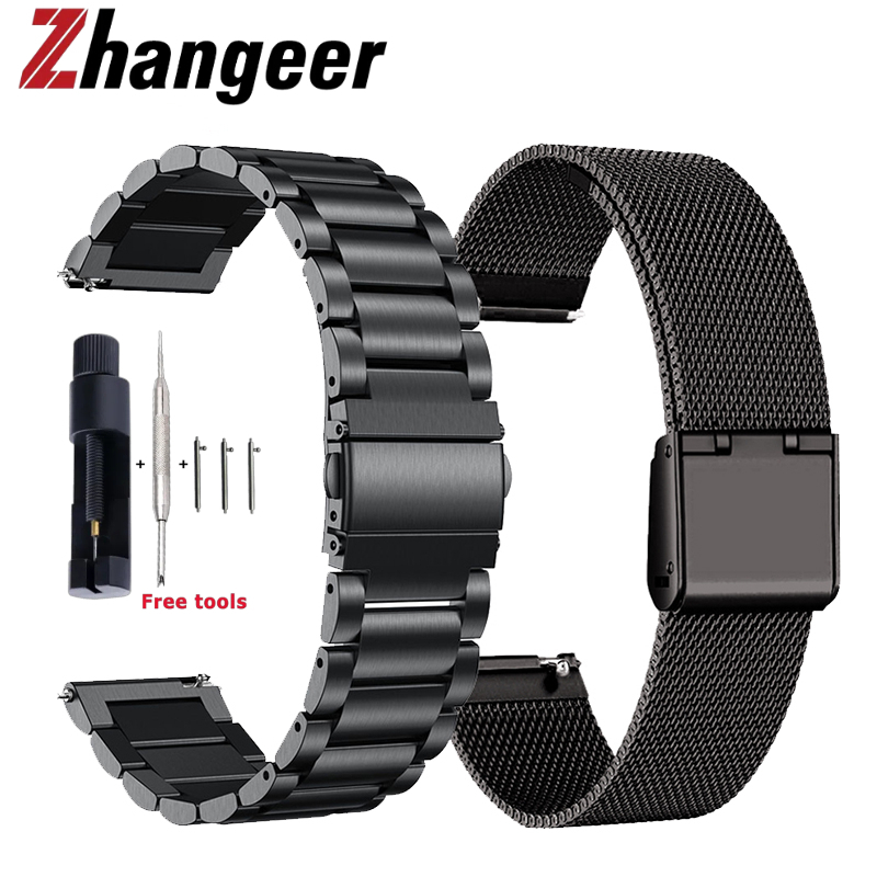 14 16 18 20 22 24 มม. Quick Release สแตนเลสสายนาฬิกาผู้ชายผู้หญิงแบนหัว Universal สําหรับ Huawei GT 2 3 Pro สําหรับ Galaxy นาฬิกา 46 มม.45 มม.42 มม.