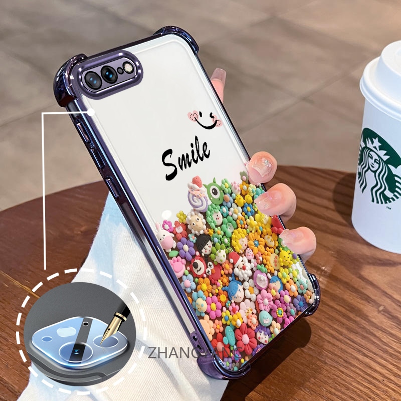 เคสสําหรับ iPhone 7 Plus iPhone 8 Plus ถุงลมนิรภัยสี่มุมเคสโทรศัพท์ป้องกันการตกพร้อมซิลิโคนเคลือบด้วยไฟฟ้า TPU เคสนิ่มการ์ตูนรูปแบบตุ๊กตาหลาย