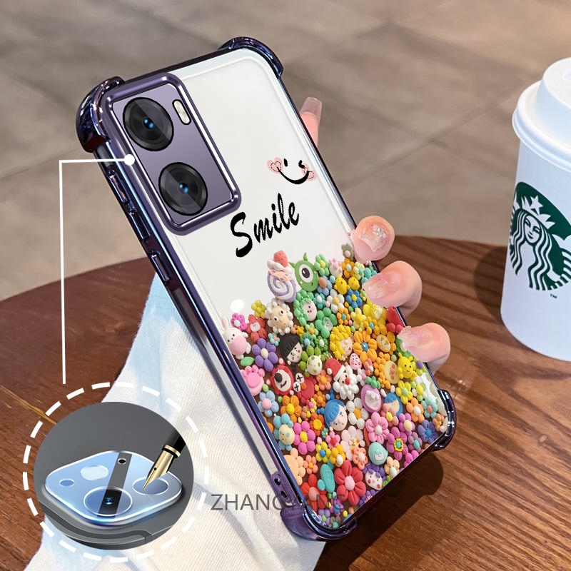 สําหรับoppo A57 4G 2022 A57 5G 2022 A77 A77sสี่มุมถุงลมนิรภัยAnti Fallเคสโทรศัพท์ชุบไฟฟ้าซิลิโคนTPUนุ่มกรณีการ์ตูนหลายรูปแบบตุ๊กตา