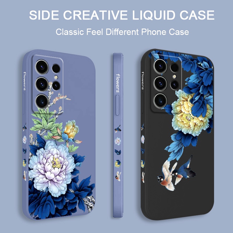 SAMSUNG Blue Blossomเคสโทรศัพท์สําหรับSamsung Galaxy S25 S24 S23 S22 FE Ultra Plus 5Gซิลิโคนเหลวด้านข้างรูปแบบฝาครอบ ราคา ถูกที่สุด ดีลบีเคเค แกลเลอรีภาพที่ 3
