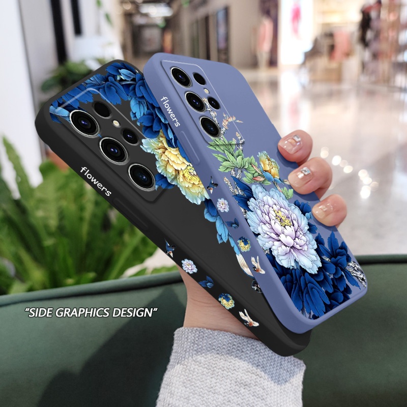 SAMSUNG Blue Blossomเคสโทรศัพท์สําหรับSamsung Galaxy S25 S24 S23 S22 FE Ultra Plus 5Gซิลิโคนเหลวด้านข้างรูปแบบฝาครอบ ราคา ถูกที่สุด ดีลบีเคเค แกลเลอรีภาพที่ 4