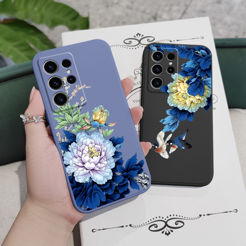 SAMSUNG Blue Blossomเคสโทรศัพท์สําหรับSamsung Galaxy S25 S24 S23 S22 FE Ultra Plus 5Gซิลิโคนเหลวด้านข้างรูปแบบฝาครอบ ราคา ถูกที่สุด ดีลบีเคเค แกลเลอรีภาพที่ 5
