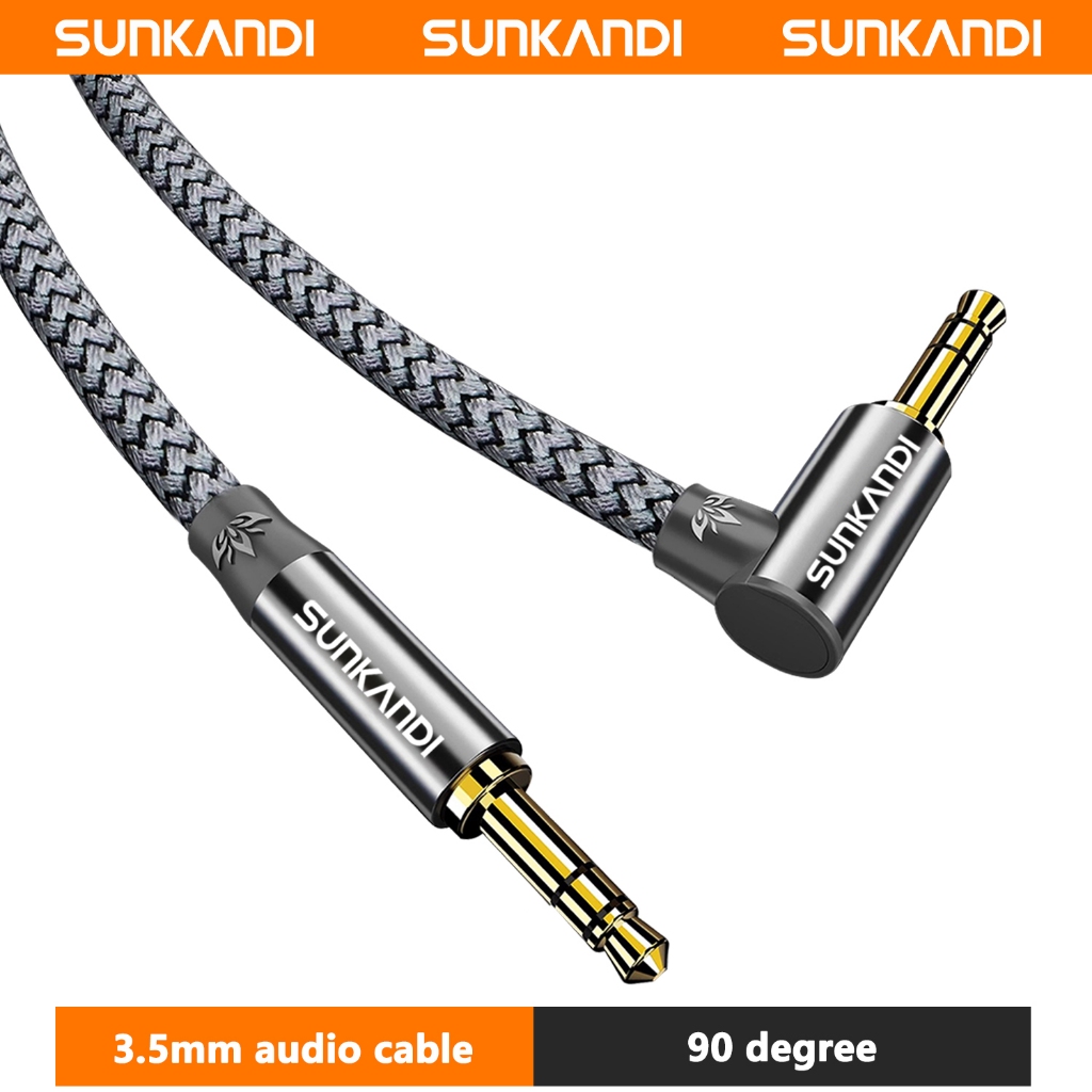 Sunkandi 3.5 มม.3.5 มม.90 องศา Aux สายสัญญาณเสียงมุมขวาสายสัญญาณเสียงสําหรับหูฟังรถยนต์ MP3/4 Aux สาย