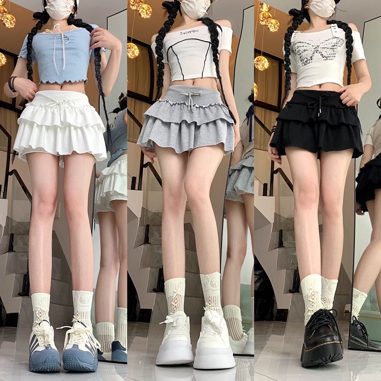 Luna Shop🍒 กระโปรงเค้กแบบสั้น🌷🌷ฤดูร้อนกระโปรงสั้นเรียบง่ายสดชื่น✨✨กระโปรงร่มออกแบบสองชั้น
