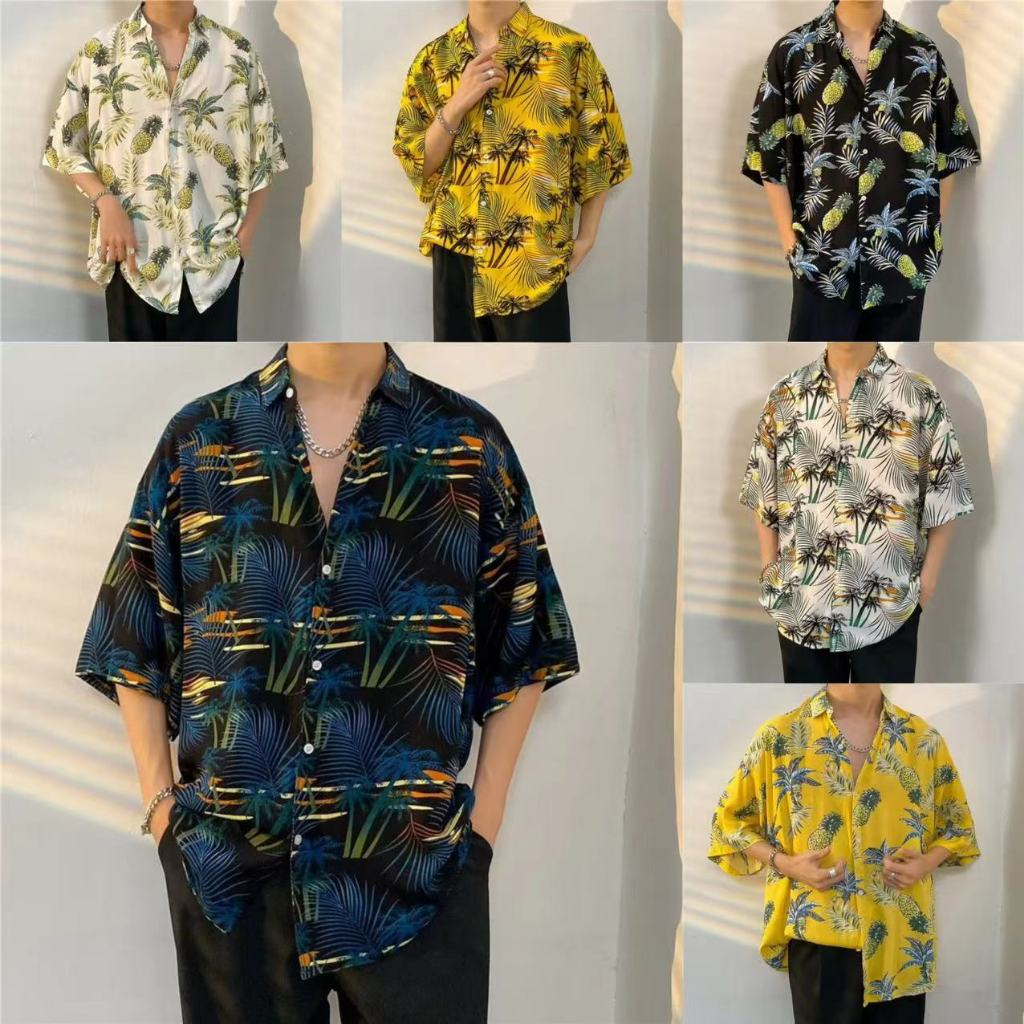 เสื้อฮาวาย เสื้อเชิ้ตสงกรานต์ลายดอก hawaiiสไตล์เกาหลี M-3XL 100 แบบ รุ่น 822 D83