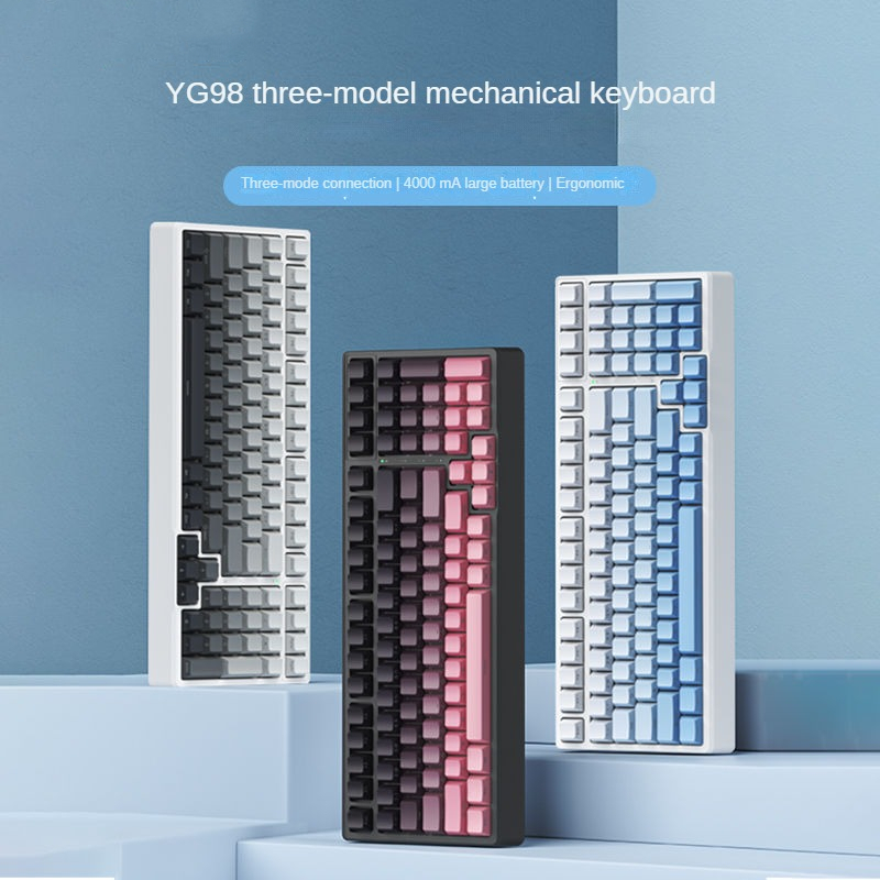 YG98 Full-key Hot Swappable Custom Keyboard Side Light Sandwich-like Structure RGB 2.4 Ghz/Type-C/บล