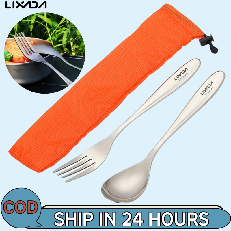 Lixada ชุดช้อนส้อมไทเทเนียม + น้ําหนักเบาสําหรับตั้งแคมป์กลางแจ้ง