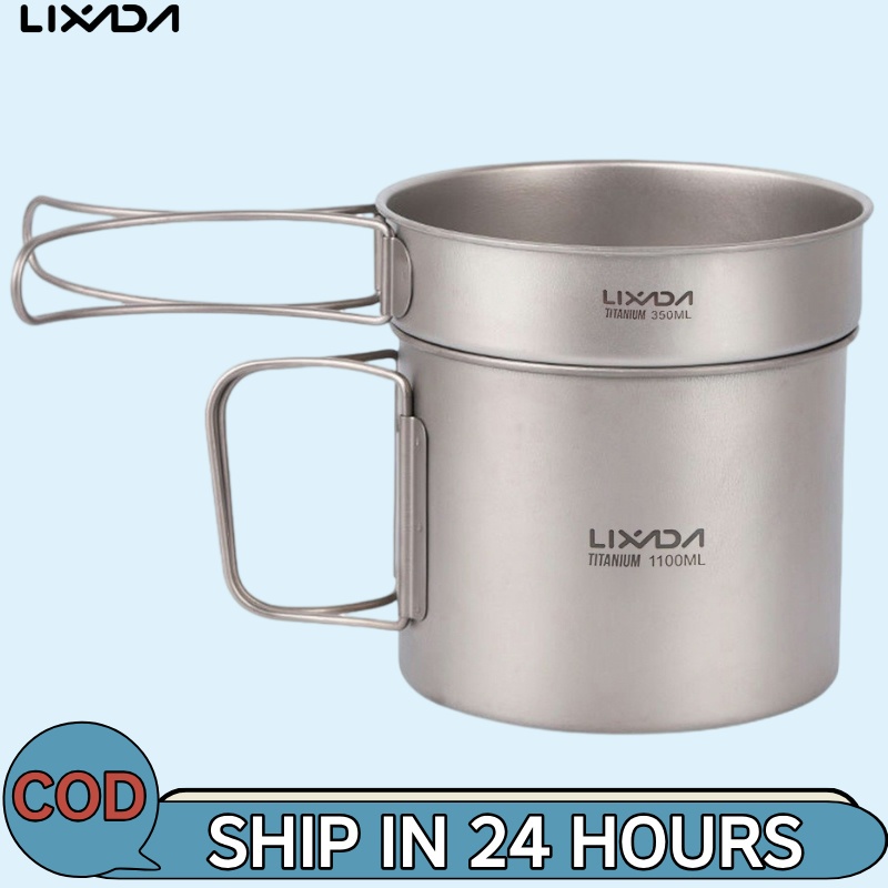 Lixada ชุดเครื่องครัวหม้อไทเทเนียม 1100 มล. และกระทะพับ 350 มล. สําหรับตั้งแคมป์กลางแจ้ง