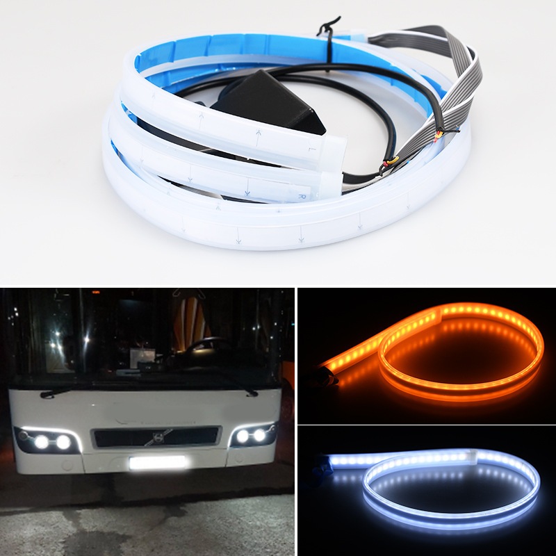 รถบรรทุก LED DRL ไฟวิ่งกลางวัน 24V Flow Turn Signal Guide Two Color Lamp Car LED Light Bar