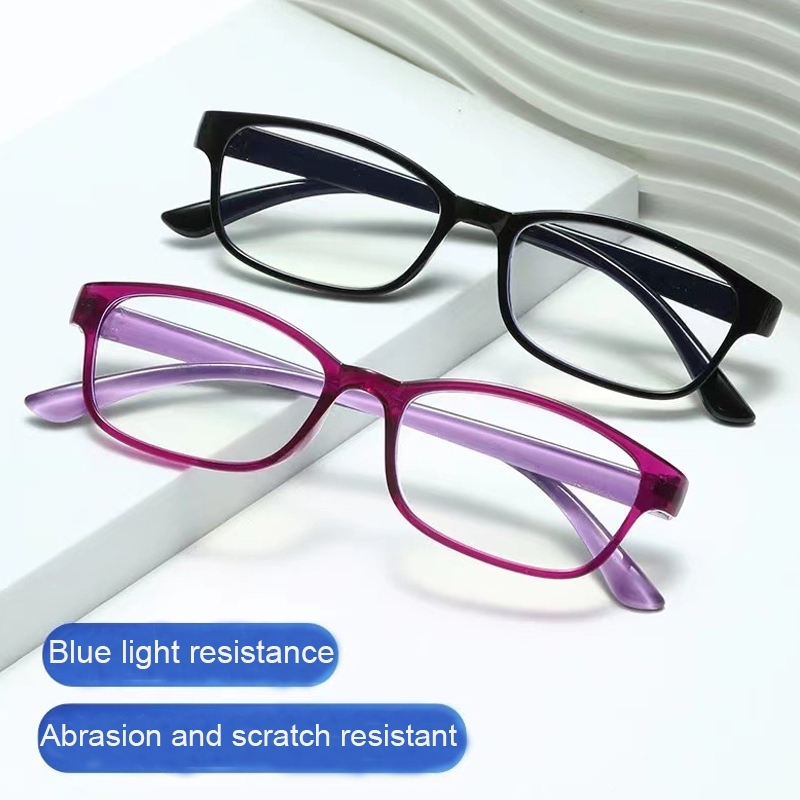 Ready StockReadering Glasses Women 100°~+400° แฟชั่นสแควร์กรอบแว่นตาสายตายาวตามอายุป้องกันแสงสีฟ้า ความละเอียดสูง อัลตร้าไลท์ขยายแว่นตาสายตายาวตามอายุ