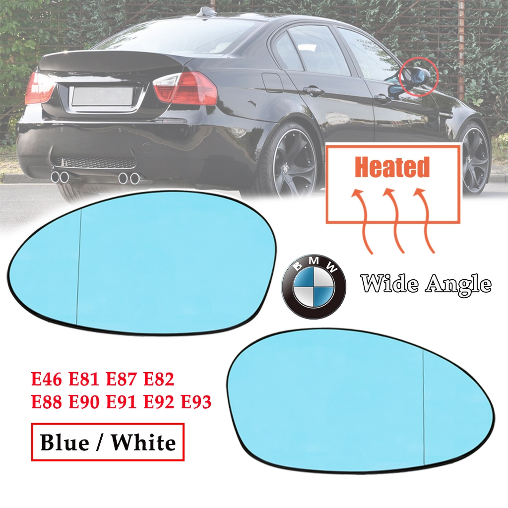 สีฟ้าสีขาว Heated HD กระจกมองข้างมุมกว้างสําหรับ BMW E46 E81 E87 E82 E88 E90 E91 E92 E93 กระจกมองหลั