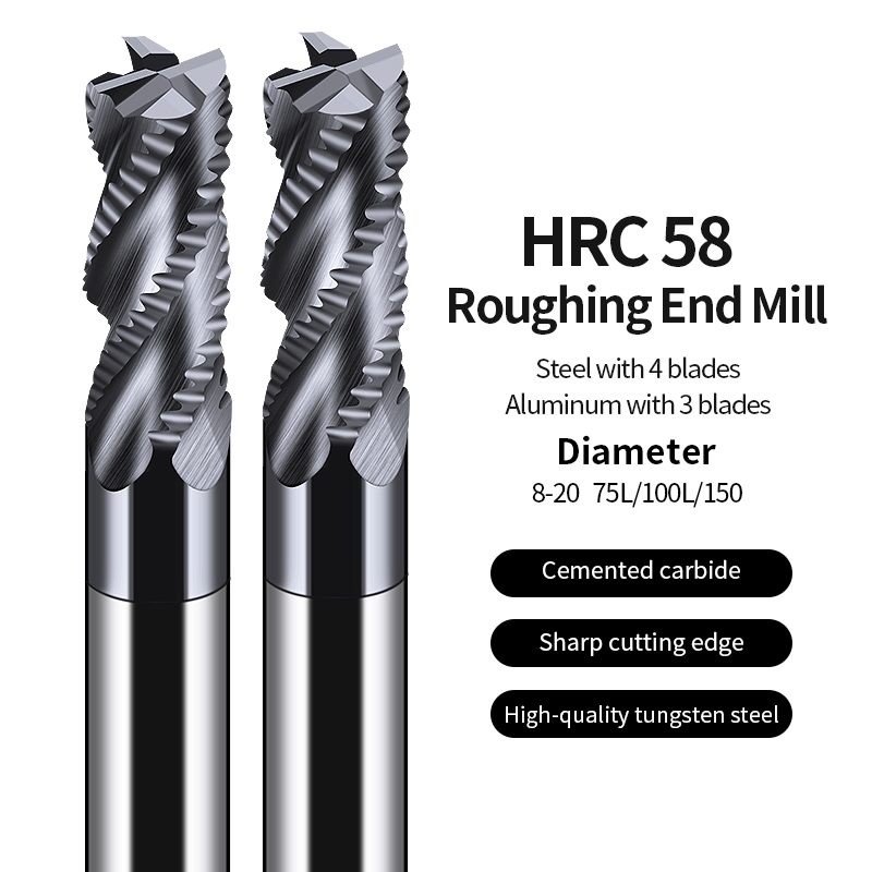 Hrc58 เหล็กทังสเตนหยาบ End Mill 4F 8-16 มม.ขยายคาร์ไบด์ Wave Edge Rough Mill Cutter