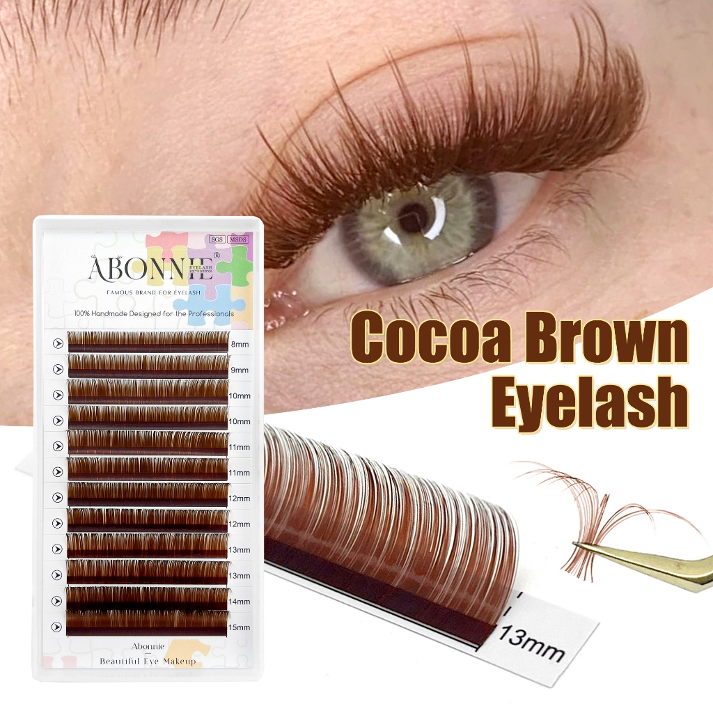 Abonnie โกโก้สีน้ําตาลขนตา CC D curl 0.05 0.07 8-15 มม.Mink ขนตาส่วนบุคคลคุณภาพสูงขนตา