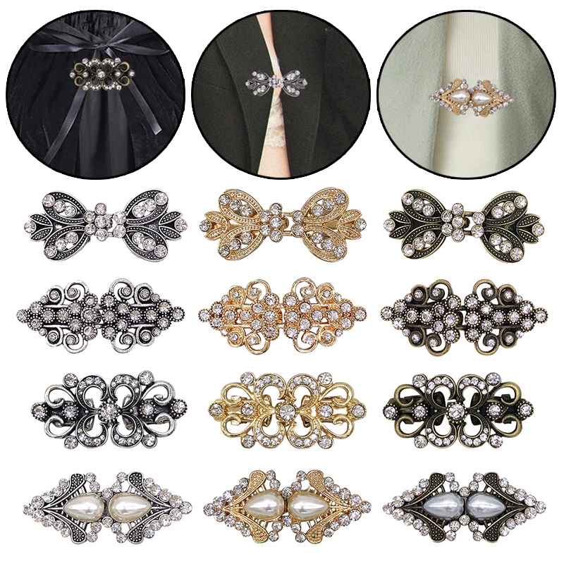 Retro Rhinestone เข็มกลัดโลหะสําหรับผู้หญิงเสื้อผ้าคาร์ดิแกนผ้าคลุมไหล่เชื่อมต่อคลิปเป็ด