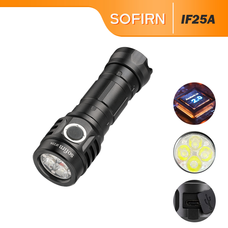 Sofirn IF25A ไฟฉาย LED Type-c ชาร์จ USB พร้อม BLF ความสว่าง 3800lm 4*4000k