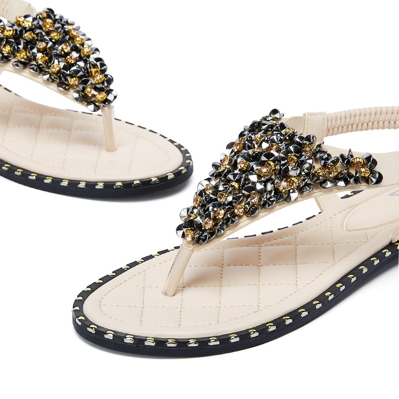 【ผลิตภัณฑ์ใหม่】Paris Zoey รองเท้าแตะผู้หญิงรองเท้าแตะแบนสบายรองเท้าแตะประดับเพชร