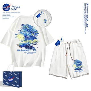 ✨สินค้าพร้อมส่ง✨นาซ่า เสื้อยืดแขนสั้นฤดูร้อนผู้ชายกางเกงขาสั…