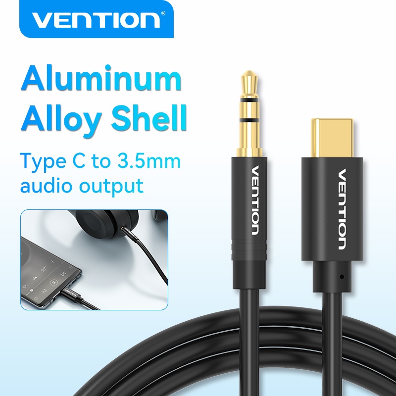 Vention type-c ถึง 3.5 มม. สายสัญญาณเสียง Alluminum โลหะผสมสําหรับลําโพงโทรศัพท์ เข้ากันได้ iPhone16 แล็ปท็อป